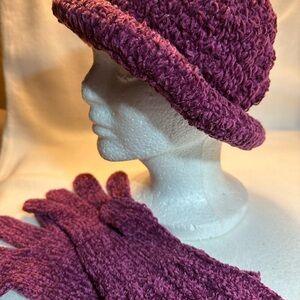 Raspberry Knit Hat and Gloves Set